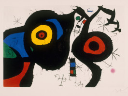 Joan Mirò, I due amici, 1969, Acquaforte, acquatinta e carburo di silicio, cm 71,5 x 106,5 - Barcellona, Fundaciò Joan Mirò © Successiò Mirò by SIAE 2016