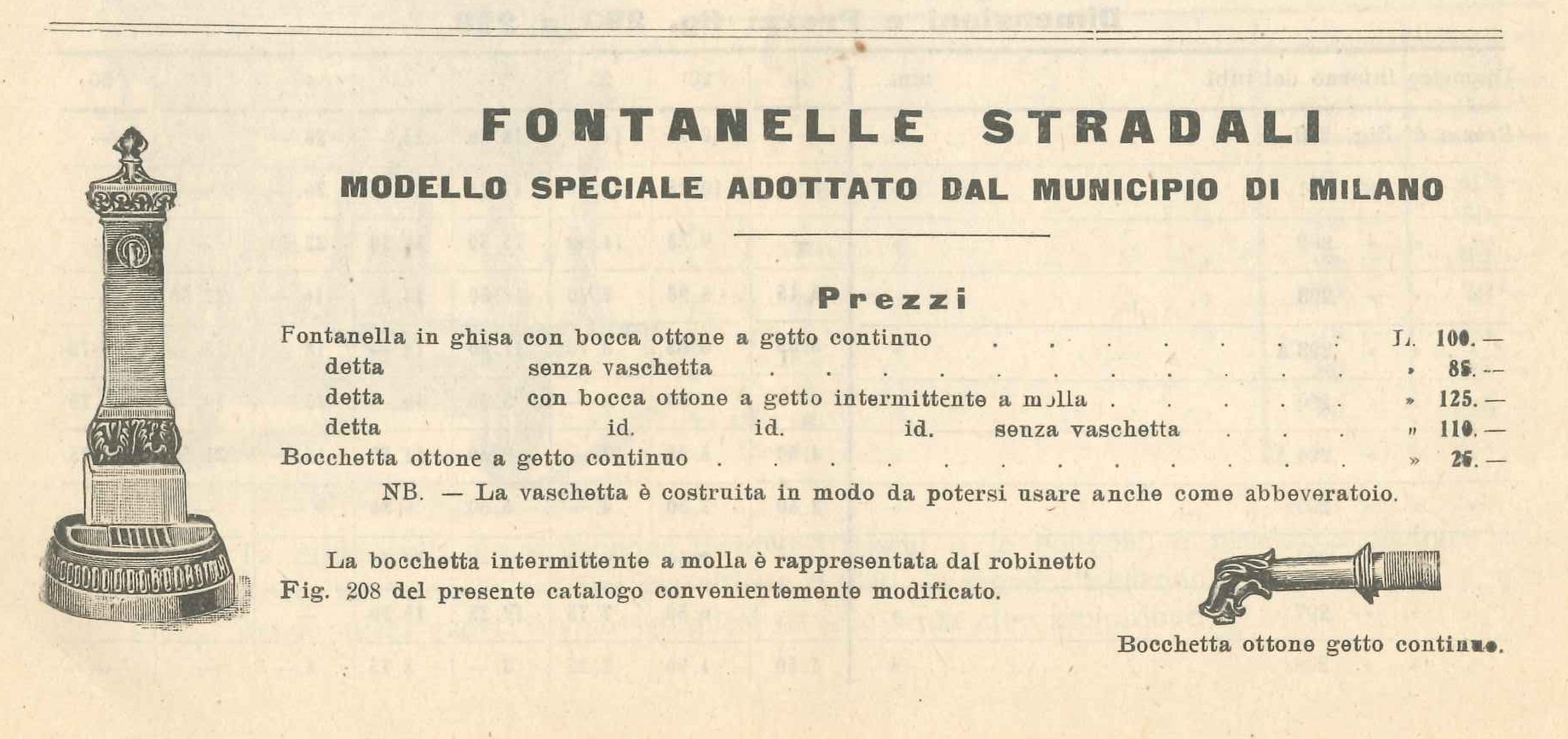 fontanella Milano o Vedovella ghisa catalogo anno 1898