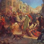 Una suggestiva rappresentazione artistica di un mercato lungo la storica Via della Seta