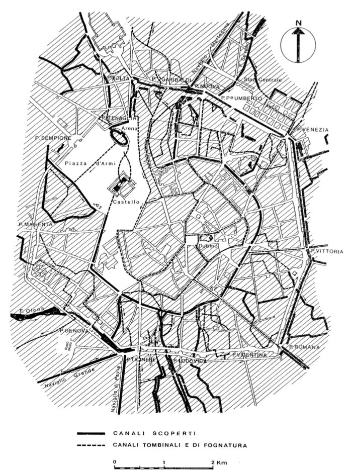 Carta idrografica del centro di Milano