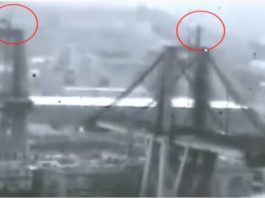 Costruzione del ponte Morandi: nel cerchietto rosso i parafulmini