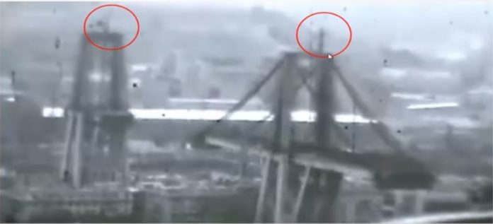 Costruzione del ponte Morandi: nel cerchietto rosso i parafulmini