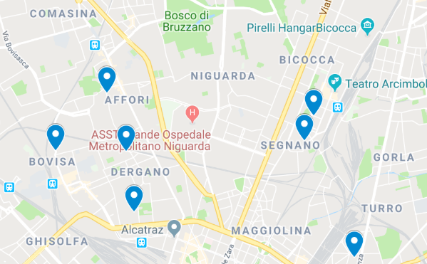 Locali Top Milano Nord (clicca per la aprire la mappa)
