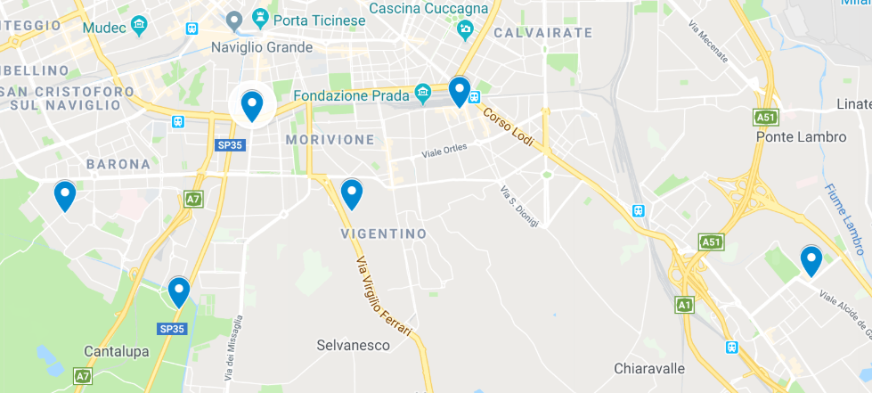 Locali sud Milano (clicca per ingrandire la mappa)