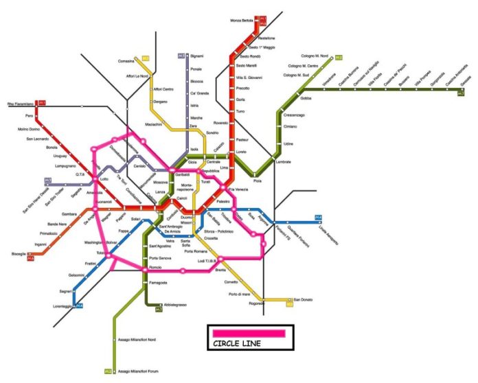 Mappa metropolitana con ipotesi di chiusura circle line